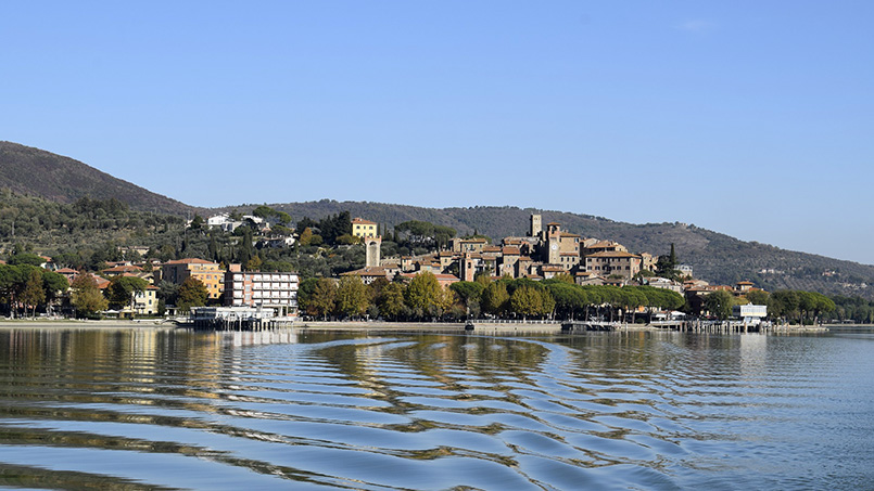 the town of Passignano, Umbria, seen from Lake Trasimeno